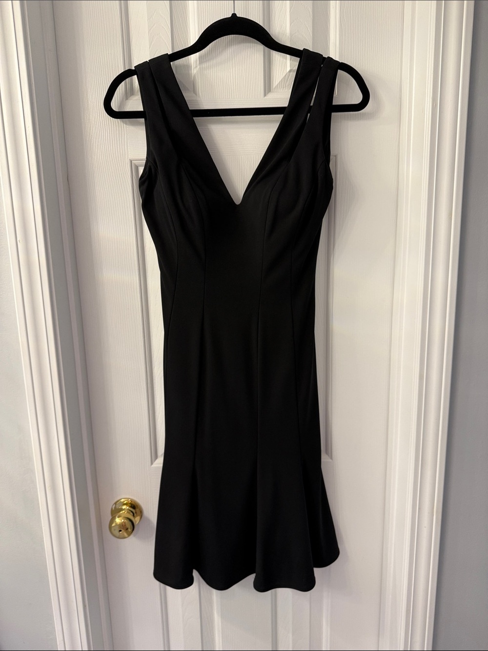 White House Black Market Black V-Neck Sleeveless Dress with Flared Hem